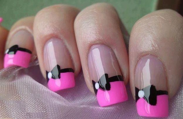 French Tip Nails With Black Bow Design Nail Art