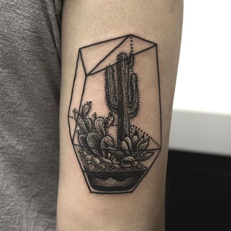 Geometric Cactus Plants Tattoo On Half Sleeve