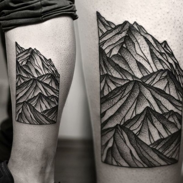 Geometric Mountains Tattoo On Leg