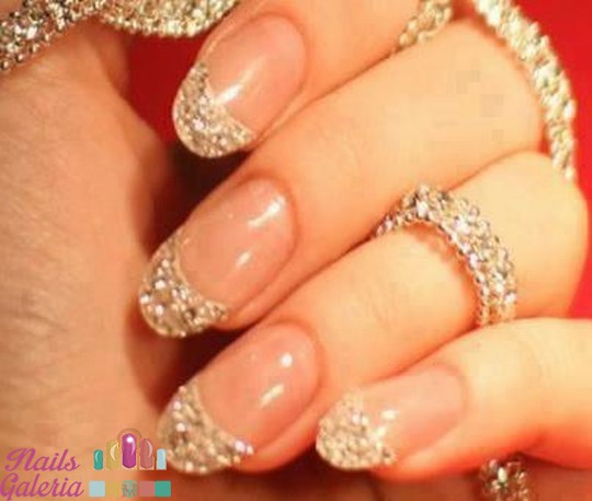 Glitter French Tip Wedding Nail Art For Bridal