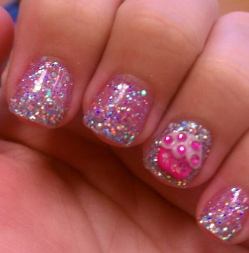 Glitter Gel Nails With Accent 3d Cupcake Nail Art