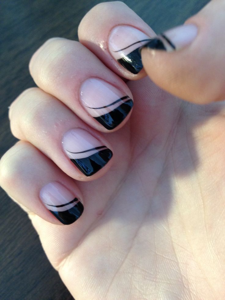 Glossy Black Tip Nail Design Idea