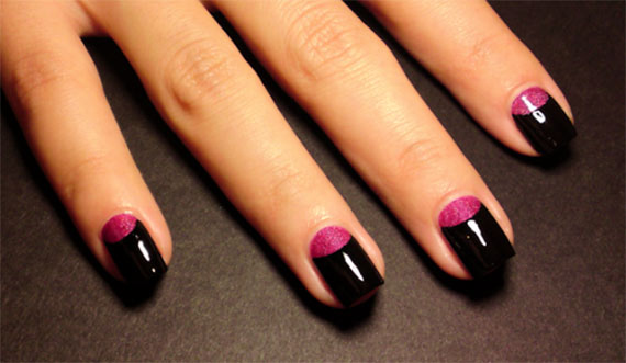 Glossy Pink And Reverse French Tip Pink Nail Art