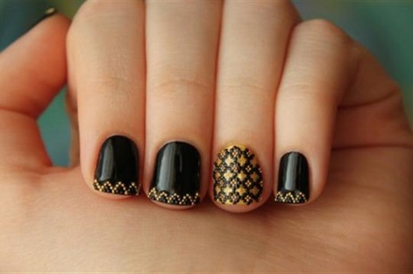 Gold And Black Design Nail Art