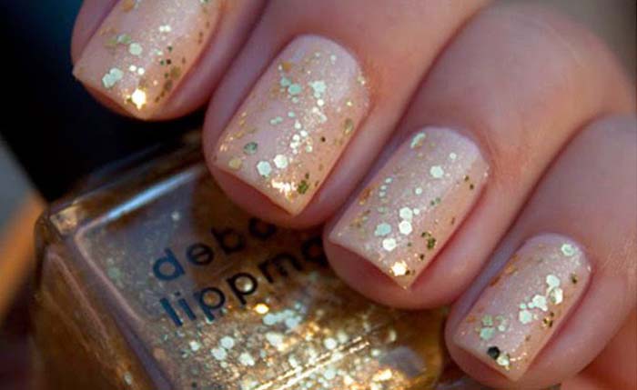 Gold Glitter Dots Wedding Nail Art