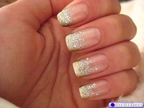 Gold Glitter French Tip Wedding Nail Art