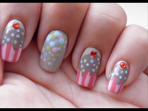 Grey And Pink Cupcake Nail Art