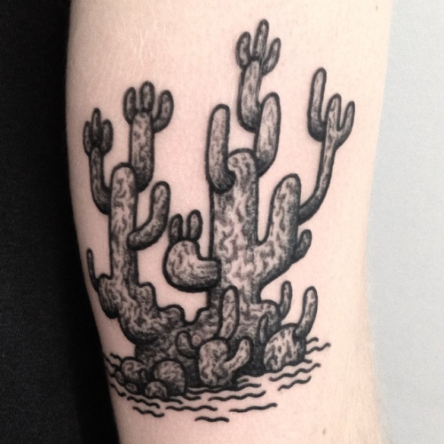 Grey Color Cactus Plants Tattoo