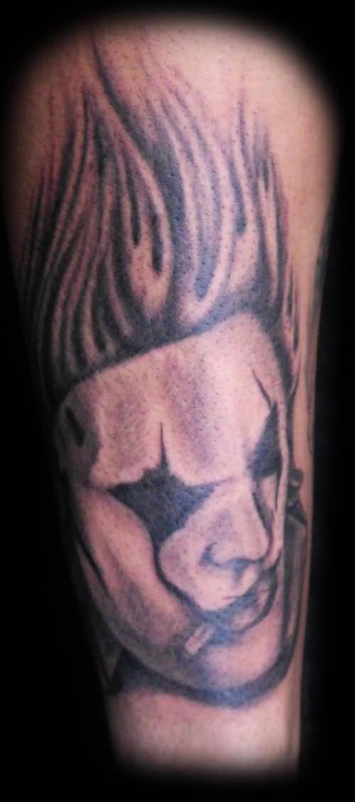 Grey Color Slipknot Member Face Tattoo