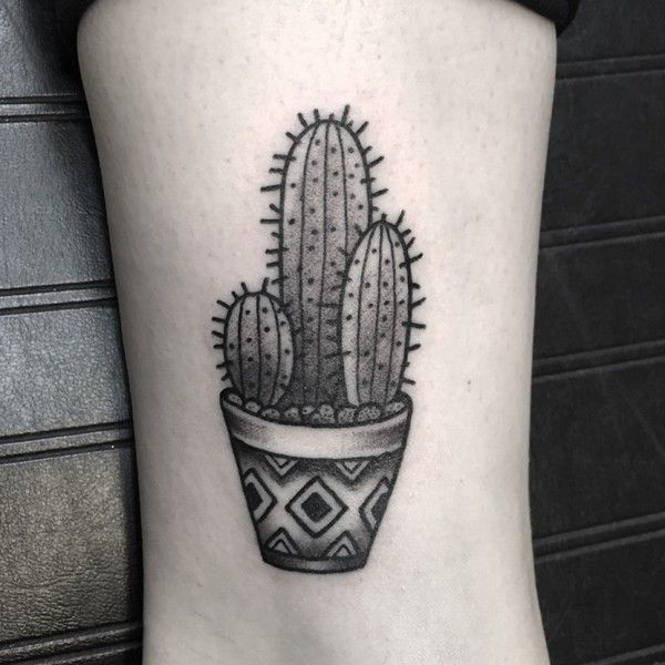 Grey Color Tiny Cactus Tattoo