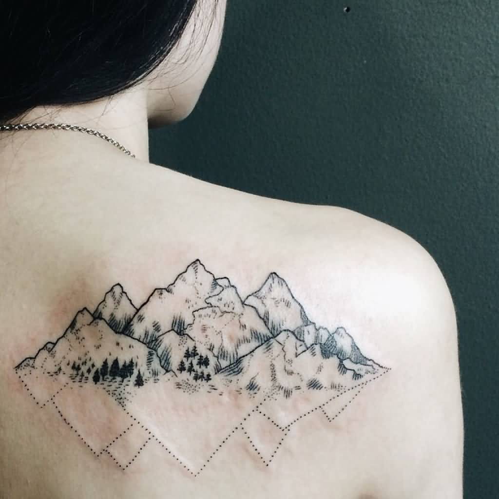 Grey Dotwork Mountains Reflection On Upper Right Back
