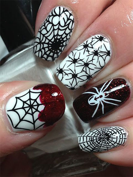 Halloween Spider And Web Nail Art Design