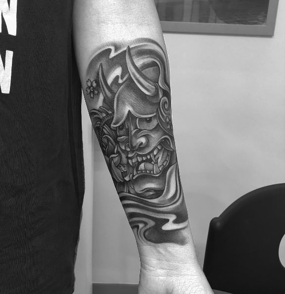 Hannya Tattoo On Left Forearm by Dexa Studios