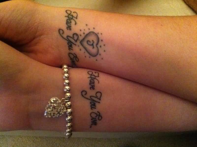 Happy You Love Words And Heart Matching Couple Tattoos On Wrists