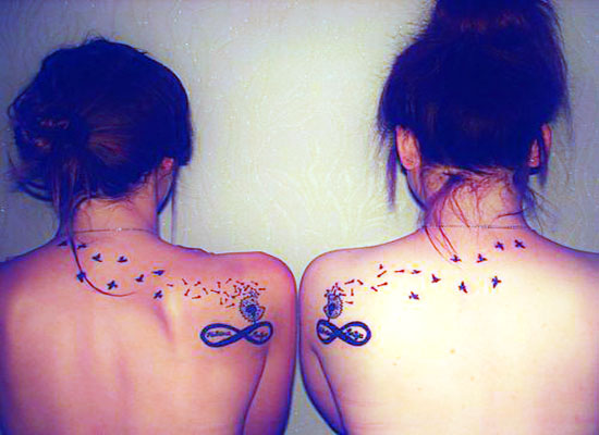 Infinity Dandelions And Birds Matching Tattoos On Shoulders