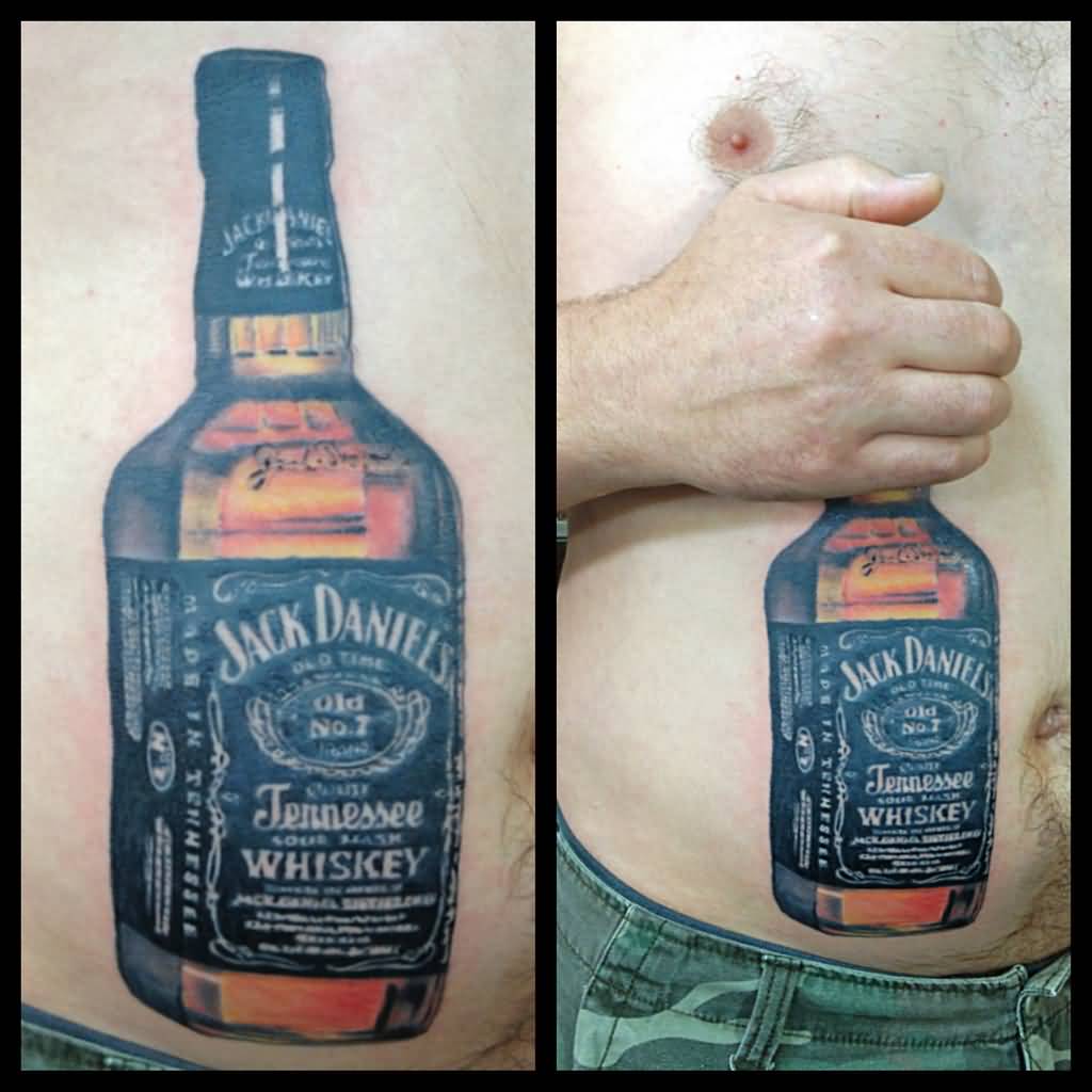 Jack Daniel Bottle Tattoo On Stomach For Men