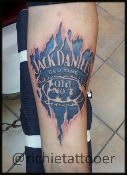 Jack Daniel Label Tattoo Design On Forearm