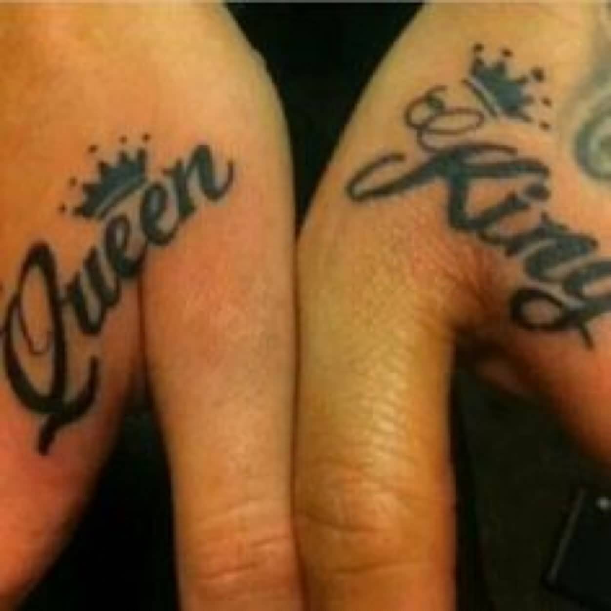 King And Queen Words With Crown Matching Tattoos