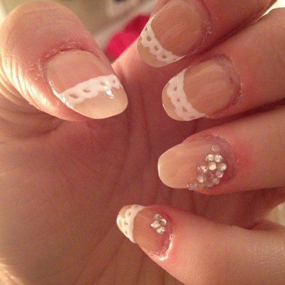 Lace Design French Tip Wedding Nail Art