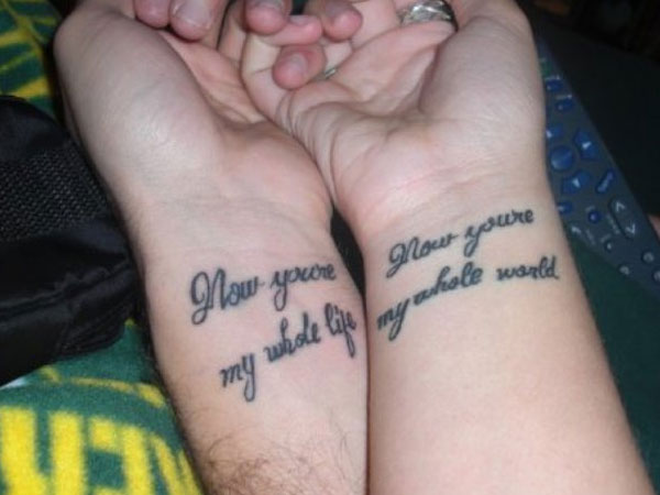 Lettering Matching Couple Tattoo On Wrists