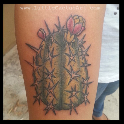 Little Cactus Flowers Traditional Tattoo On Forearm