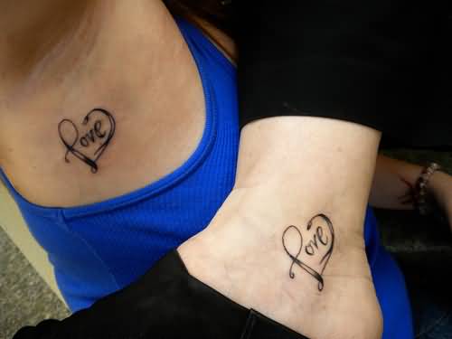 Love Word With Heart Matching Tattoos