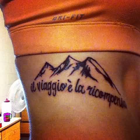 Lovely Mountains And Lettering Side Rib Tattoo