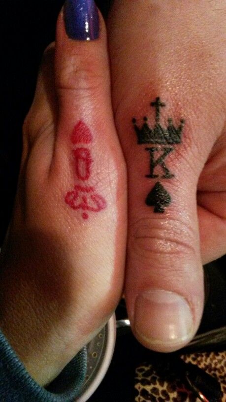 Matching King And Queen Crowns Tattoos On Thumbs