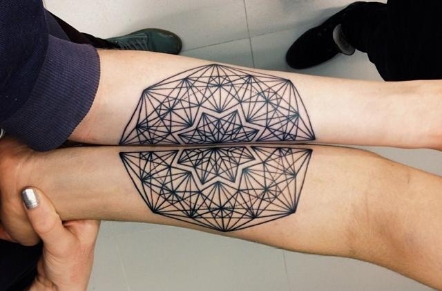 Matching Mandala Geometric Flower Tattoos On Forearms