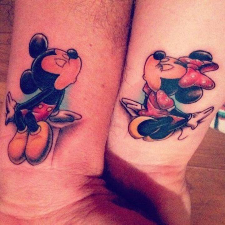 Micky And Minny Kissing Matching Tattoos On Wrists