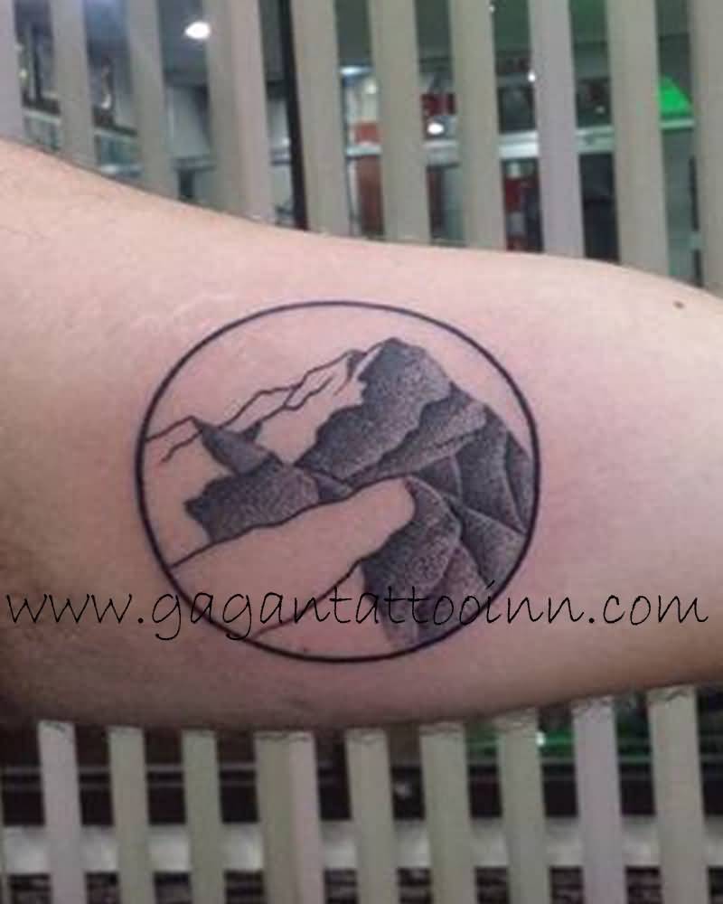 Mountains In Circle Dotwork Tattoo