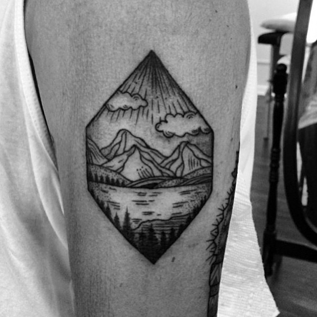 Mountains Scenary In Diamond Shape Tattoo By Ankalavrivtattoo