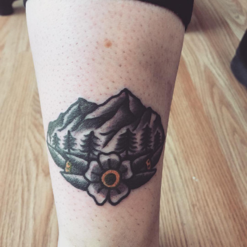 Mountains With Trees Traditional Tattoo