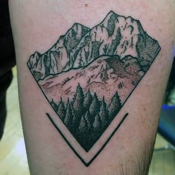 Mountains With Trees Triangle Tattoo