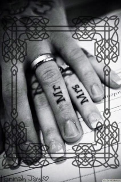 Mr And Mrs Words Matching Couple Tattoos On Fingers