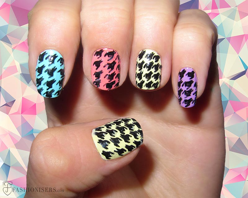 Multicolored Nails With Houndstooth Nail Art Design