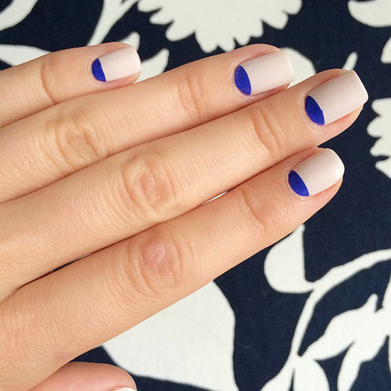 Navy Blue Reverse French Tip Nail Design Idea