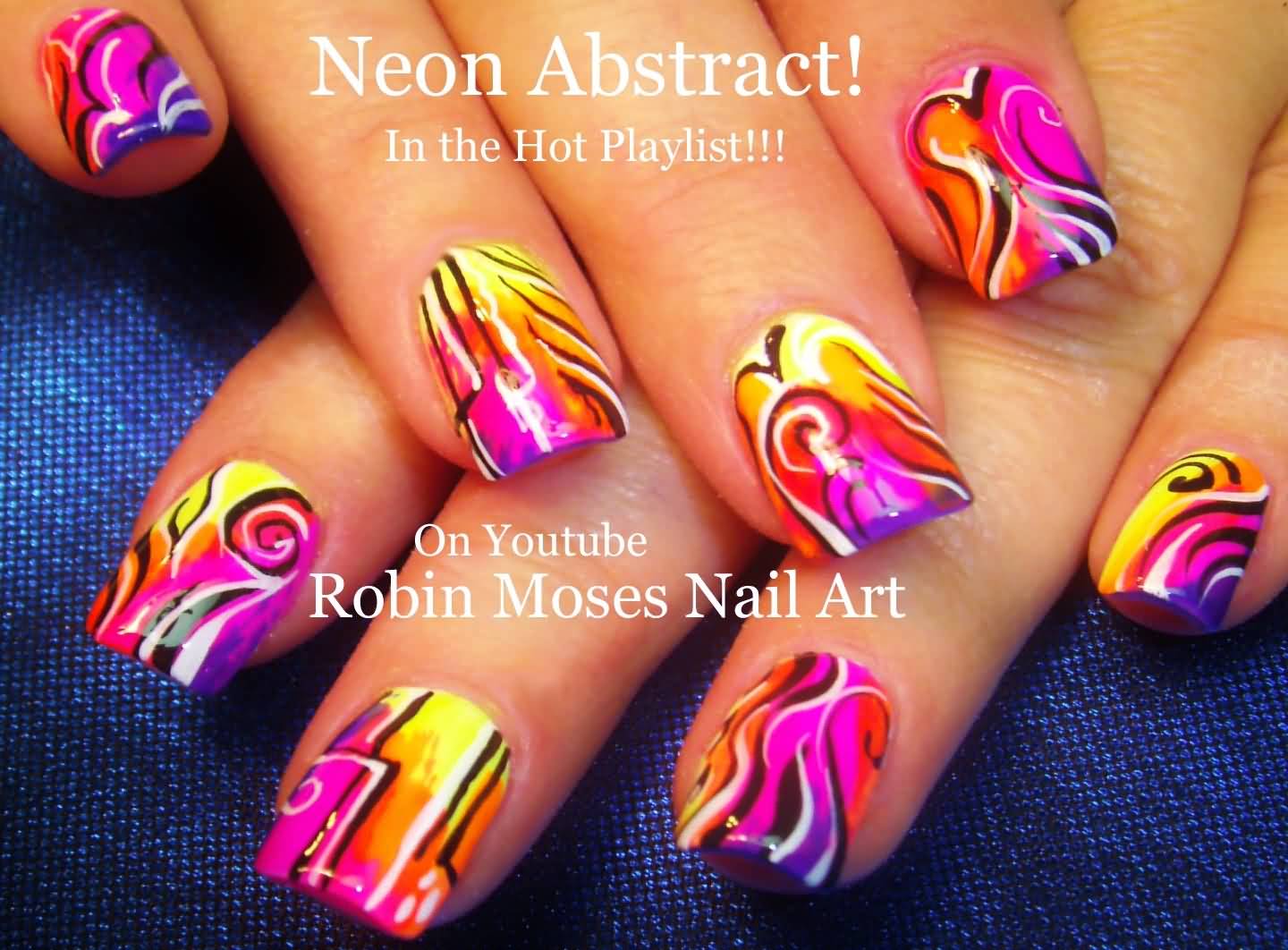 Neon Abstract Nail Art Design Idea