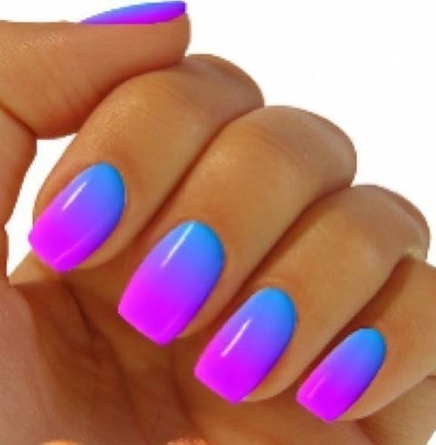 Neon Blue And Pink Ombre Nail Art