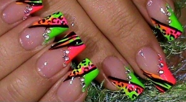Neon Glossy French Tip Nail Art