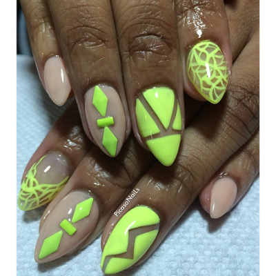 Neon Green Nails With Beautiful Design