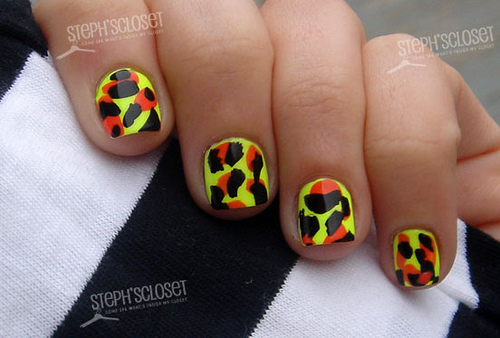 Neon Leopard Print Nail Art Design