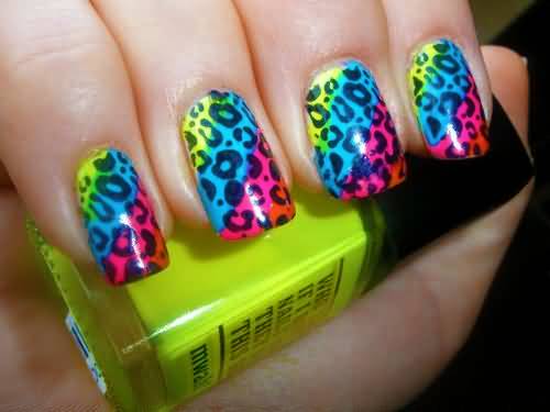 Neon Leopard Print Nail Art
