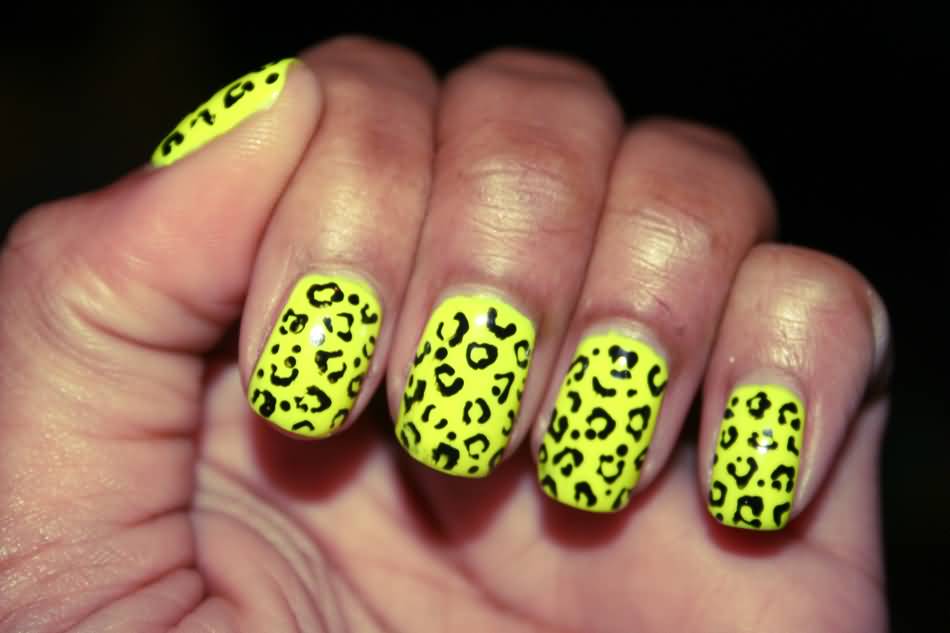 Neon Leopard Print Nail Design