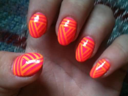 Neon Orange Pattern Design Nail Art