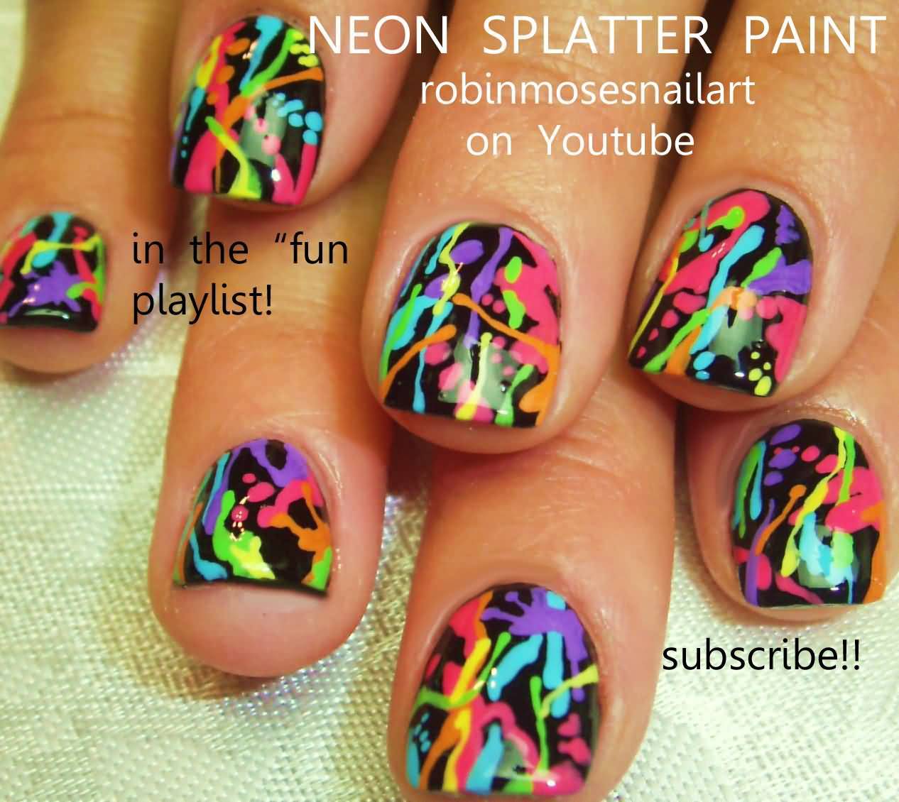 Neon Splatter Nail Art