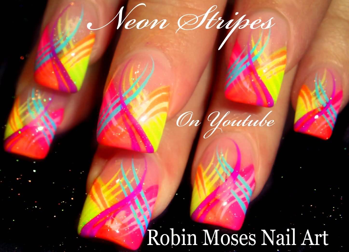 Neon Stripes Nail Art Design Idea For Trendy Girls