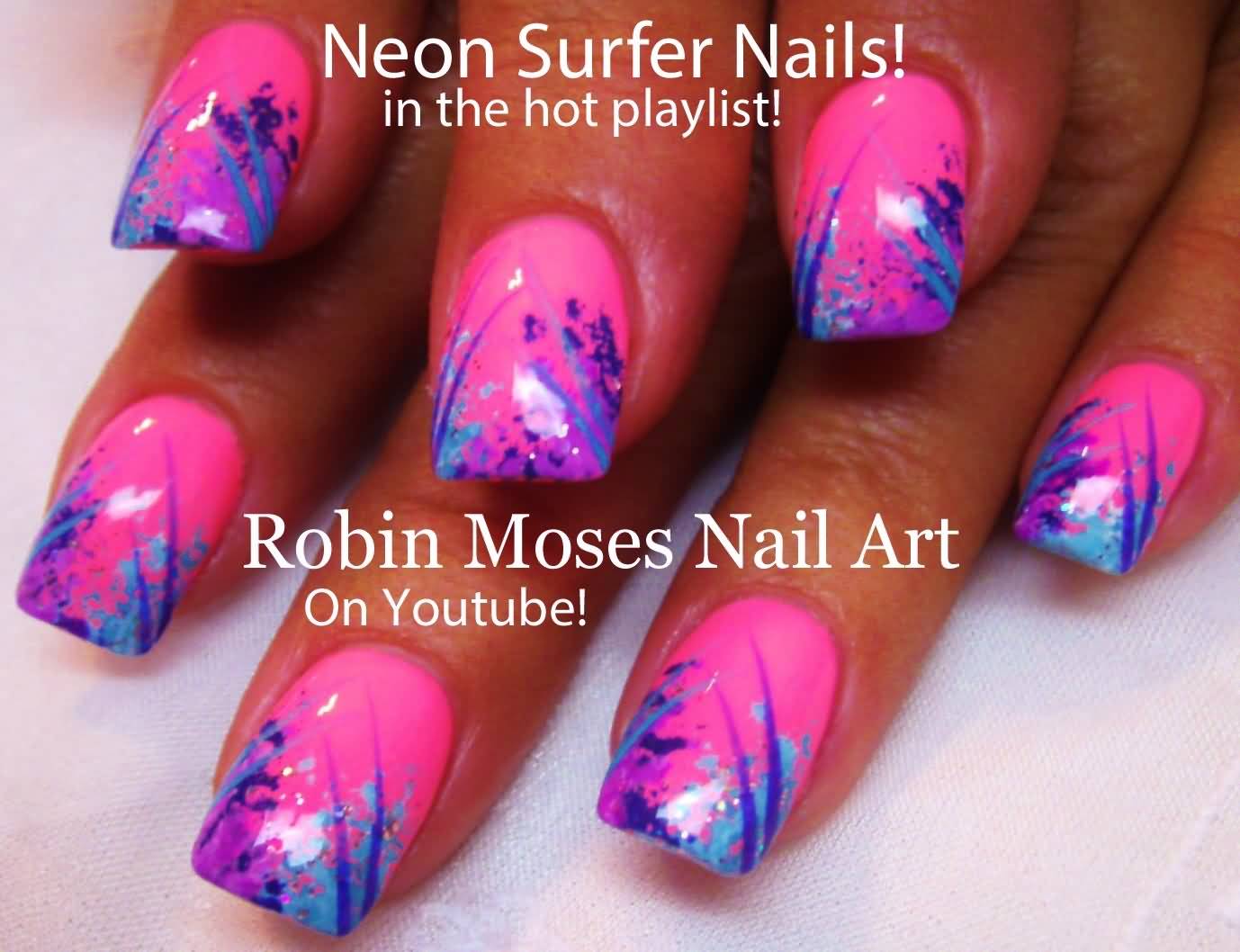 Neon Surfer Nails Design