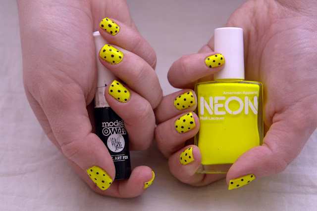 Neon Yellow Nails With Black Polka Dots Nail Art