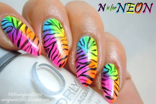 Neon Zebra Print Nail Art